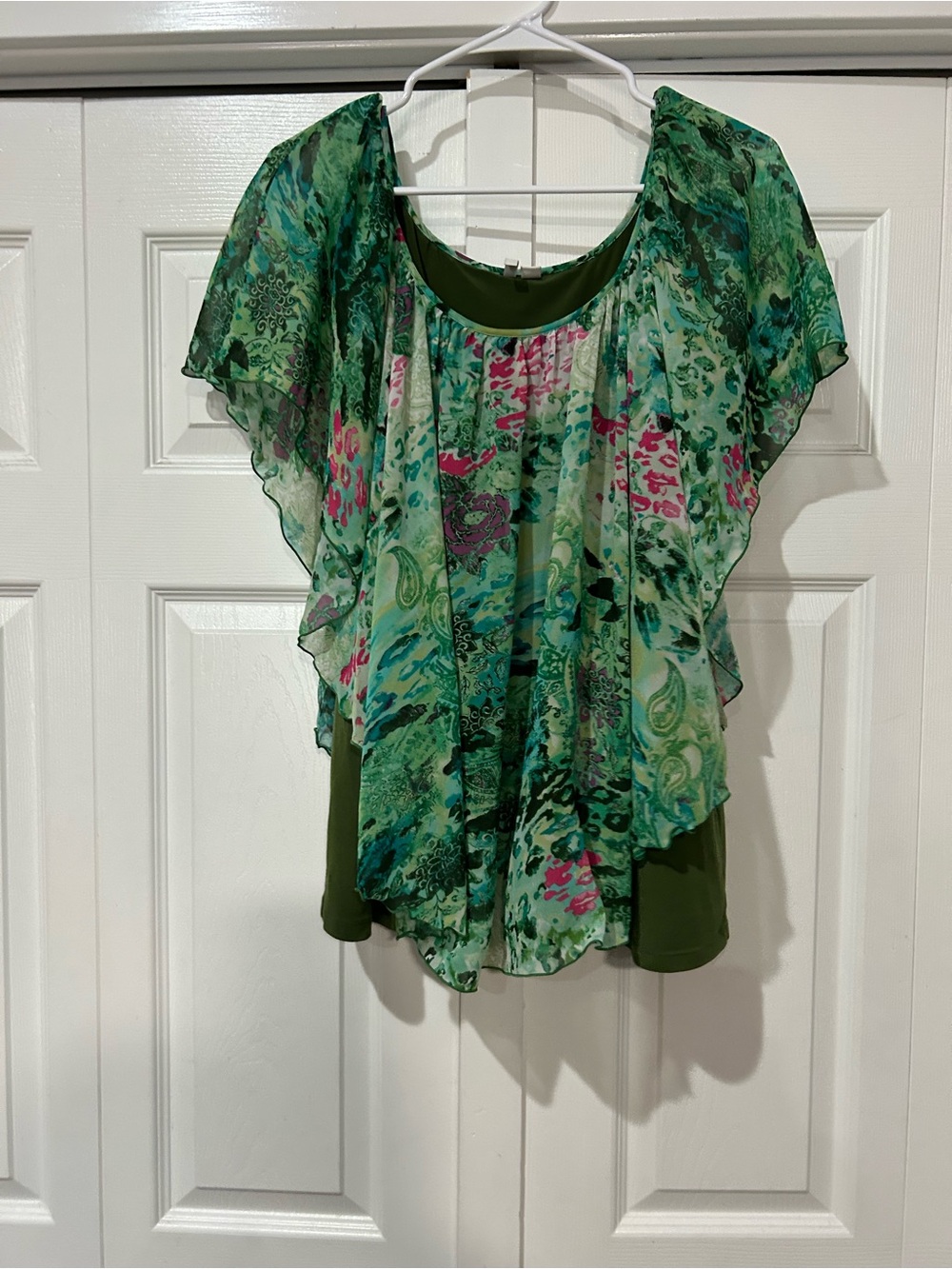Women's Green Layered Flutter Sleeve Top Fairycore